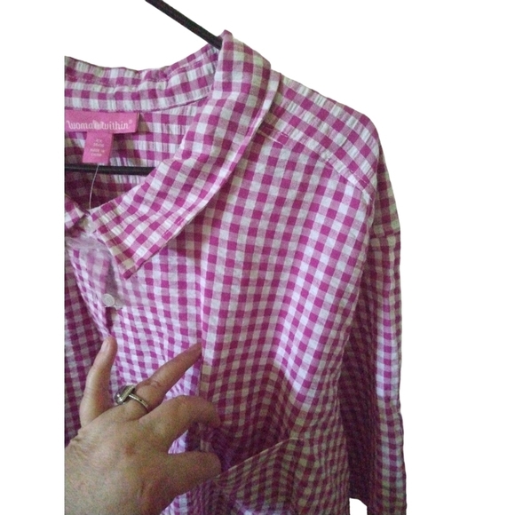 Gingham Red White Button Up Woman Within Button Up Elbow Slvs. Country Casual 4X - Picture 4 of 8